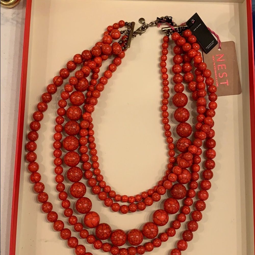 Red multi layer necklace